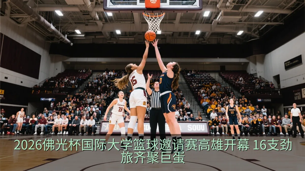 大学女子篮球比赛开球瞬间,球员在室内球场准备争抢篮球